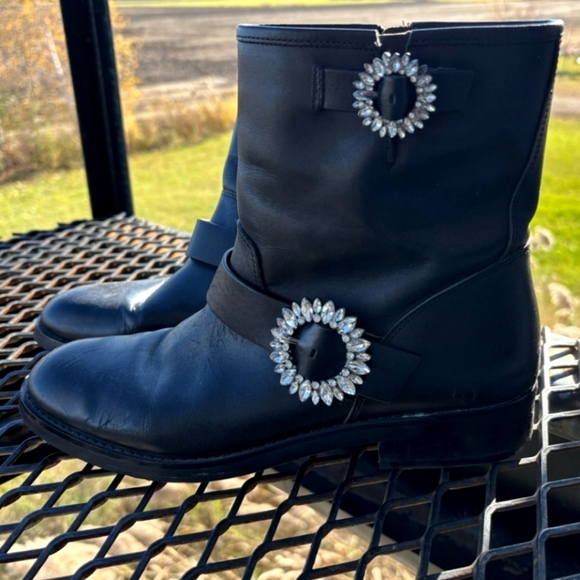 Michael Kors Black Leather Ankle Boots with Diamond Buckles - Size 7.5 - Picture 1 of 5